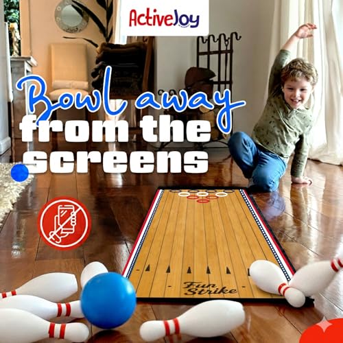 ActiveJoy - Classic & American Style Mini Kids Bowling Set - Bowling Games for Kids Indoor - Bowling Alley Toy with Lane, 10 pins, 2 Balls for Family & Friends - 2-5 Years Old. (America) - color: American