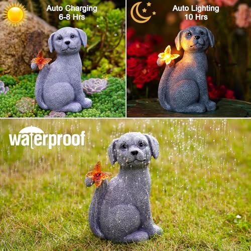 Nacome Solar Dog Outdoor Statues for Garden: Outside Decor with Butterfly Clearance for Yard Art Lawn Ornaments Patio Balcony Home House for Mom Grandma Women - color: Garden Dog