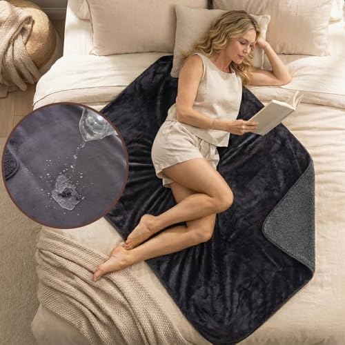 Waterproof Blanket for Couch, Sofa, Pets- Plush Water Proof Throw Blanket to Protect Furniture, Stain Resistant, Leak-Proof, Double-Sided, Reversible Flannel & Sherpa Fleece, Grey, 40"x60" - color: Grey, size: Throw (40"x60")