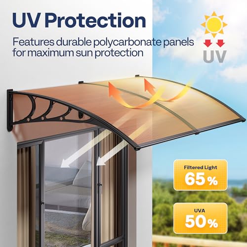 VIVOHOME Polycarbonate Window Door Awning Canopy Brown with Black Bracket 40 Inch x 120 Inch - color: Brown, size: 40 Inch X 120 Inch