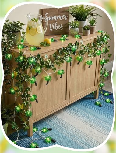 8.5Ft Palm Tree String Lights Outdoor, Hawaiian Beach Themed Party Decorations Lights with 10 LED Palm Tree Lights, Plug in Fairy Lights for Outdoor Indoor Tropical Beach Party Birthday Pool Decor - color: Palm Tree