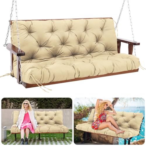 Porch Swing Cushions 3 Seater Outdoor Swing Cushions 70x40 inch Waterproof Porch Swing Cushion Replacement Patio Swing Cushions for Outdoor Furniture Bench (Khaki-70x40 inch) - color: Khaki, size: 70x40x5inch
