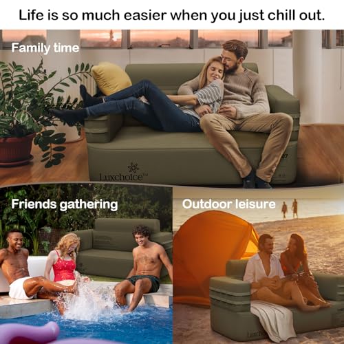 Luxchoice Inflatable Couch Multifunctional Durable Inflatable Sofa with Built in Pump Inflatable Furniture Portable Blow Up Couch for Camping Backyard Outdoor Glamping Inflatable Chair Movie Loveseat - size: Loveseat