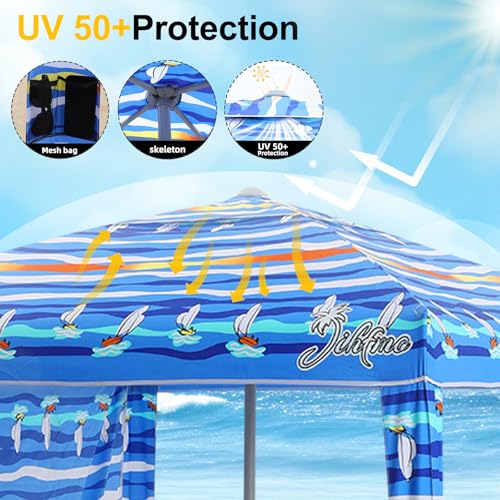 Jihfmo Beach Cabana, 6.2'×6.2' Beach Canopy with Side Wall, UPF 50+ UV Protection Easy Setup Tent Sun Shelter with Sand Pockets for Whole Family(Summer Sailboat) - color: Summer Sailboat