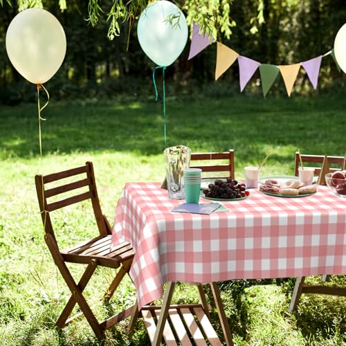 2 Pack Pink Gingham Tablecloth Pink and White Checkered Tablecloths Disposable Plastic Gingham Tablecovers Waterproof Rectangle Picnic Table Covers for Birthday Party Supplies，54 x 108 Inches - color: Pink and White Checkered, size: 54" x 108" Rectangular