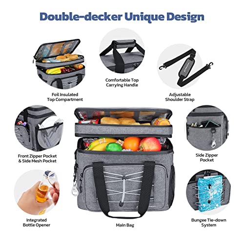 Maelstrom Portable Collapsible Soft Cooler Bag – 24/30/60 Cans Double-Deck Leakproof Ice Chest for Beach, Camping & Grocery - color: Grey, size: 24 Can