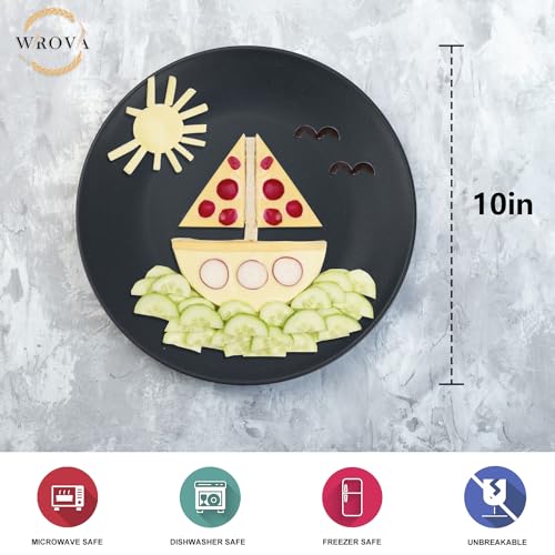 Wrova Wheat Straw Dinner Plates 10 Inch Unbreakable Set of 8 - Dishwasher & Microwave Safe Plastic Plates Reusable - Lightweight Plates for kitchen,camping,salad - Black to Grey - color: Black/Deep Gray/Gray, size: 10 inch