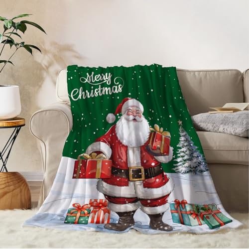 YeeJu Christmas Decorative Throw Blanket Green Christmas Santa Claus Throw Blanket for Couch Sofa Bed Soft Cozy Lightweight Fuzzy Plush Fleece Blankets and Throws Xmas Blanket 50x60 - color: Chrsitmas-21, size: 50"x60"
