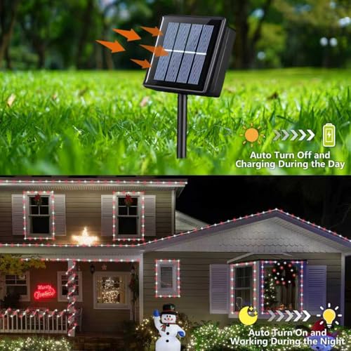 YEGUO Solar Rope Lights Outdoor Waterproof, 66ft 200 LED Red and White String Lights, 8 Modes Fairy Lights in Clear Thin Tube - color: Red and White