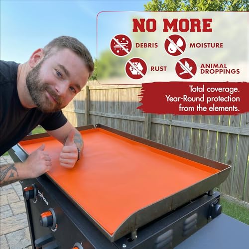 KITCHEN PERFECTION 28" Premium Silicone Griddle Cover Mat for Blackstone Griddle 28 Inch - Hermetic Protection from Rust & Debris All Year, Fits All Blackstone 28 Inch Models - Food Grade Silicone - color: Orange 28 inch (Not XL)