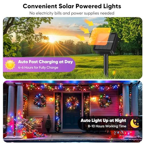Brightever Solar String Lights for Outside, 2-Pack Total 92FT 240 LED Solar Powered Fairy Lights IP65 Waterproof, Outdoor String Light for Patio, Yard, Tree, Balcony, Garden Decorations, Multicolor - color: Multicolor, size: 2-Pack（46FT 120LED）