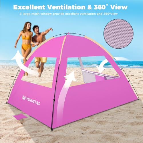 Venustas Beach Tent Sun Shelter for 3/4/6/8 Person, UPF 50+ UV Protection Beach Canopy, Lightweight and Easy Setup Cabana, Portable Shade Tent - color: Pink, size: 3 Person