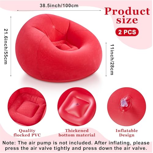 Realspring Inflatable Bean Bag Chairs Outdoor Blow up Camping Chairs Inflatable Lazy Sofa Folding Portable Bean Bag Loungers Couch for Movie Night (Red,2 Pcs) - color: Red