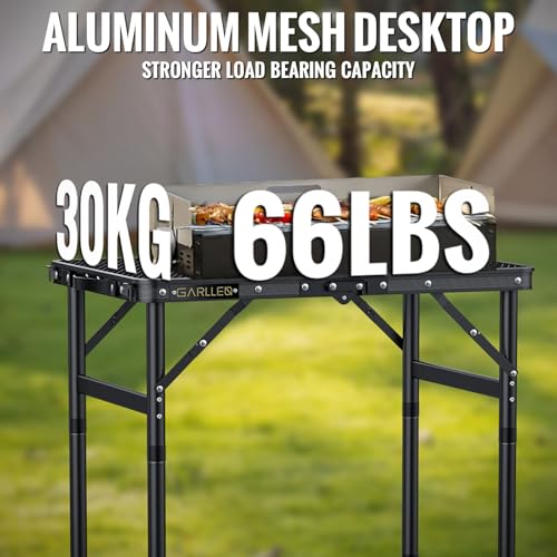 GARLLEN 2ft Folding Grill Table Max Capacity 66lbs, 3-Height Adjustable Folding Camping Table with Heat-Resistant Mesh Tabletop, Portable Aluminum Picnic Tables for BBQ, Outdoor, 22.8" L x 15.7" W - color: Black, size: Tabletop Size: 22.8"L x 15.7"W