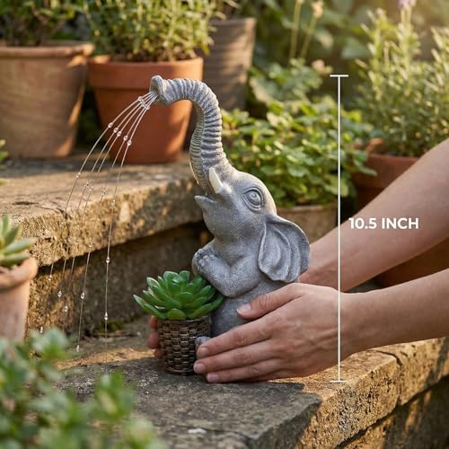 Lyeasw Solar Garden Decor Elephant Statues – Birthday Gifts for Women Mom, Water‑Resistant Watering Elephant Outdoor Decor for Patio, Yard & Porch with Auto On/Off Light, Praying Elephant Ornament - color: Elephant