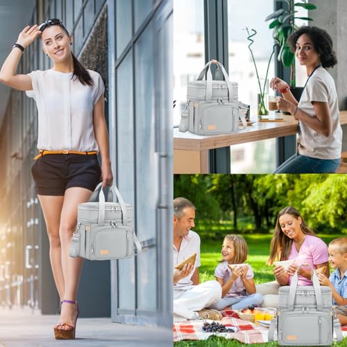 MAPLELILY Lunch Box for Men Women - Double Deck Insulated Lunch Bag, Large Leak Proof Tote Cooler, Wide Open Dual Compartment Lunch Bags with Shoulder Strap, For Work Picnic Hiking Beach, Grey - color: Gray