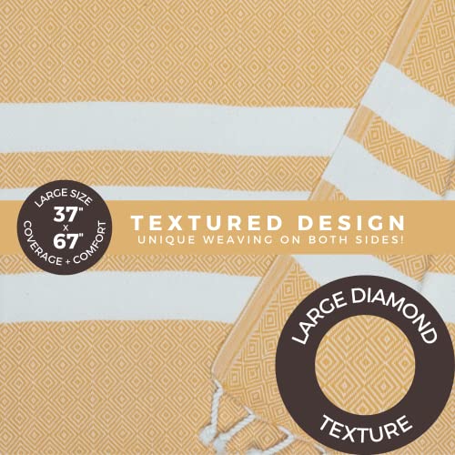 FESHKA Sand Proof Turkish Beach Towel – Oversized, Quick Dry & Lightweight Travel Towel - 100% Organic Cotton Beach Blanket - Perfect for Bath, Pool & Picnic | Honey Drop (Yellow) - color: 28 - Yellow