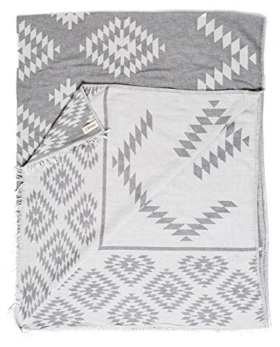 Bersuse 100% Cotton Teotihuacan XL Throw Blanket Turkish Towel Beach Blanket - Beach Camping Essentials - 75x90 Inches, Silver Grey - color: Silver Grey