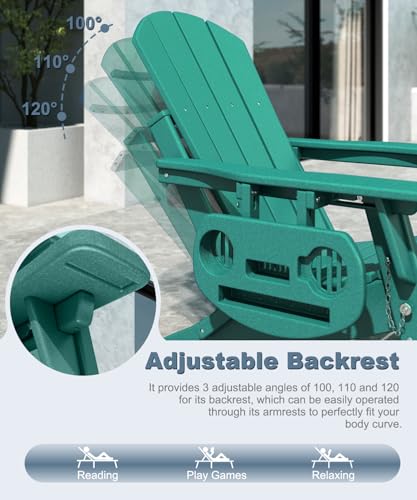 NAVINE Adjustable Adirondack Chair with Retractable Ottoman Set of 2, HDPE Folding Adirondack Chair with Cup Holder, All Weather Fire Pit Chair for Outdoor. - color: Lake Blue, size: 2 pcs