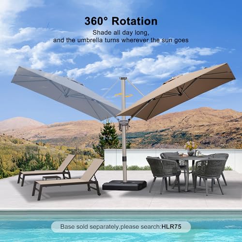 PURPLE LEAF 8’ X 8‘ Patio Umbrella Outdoor Cantilever Umbrella, Aluminum Offset Umbrella with Champagne Frame and 360° Rotation for Pool Deck Garden, Taupe - color: Taupe, size: 8' x 8'