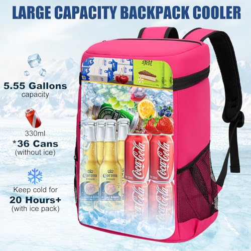 Backpack Cooler Insulated Leak Proof, Lightweight Soft Sided Cooler Backpack for Men Women, Waterproof Beach Cooler Bag Lunch Backpack for Camping Hiking Picnic Fishing Travel Outdoor - color: rose, size: 36 Cans