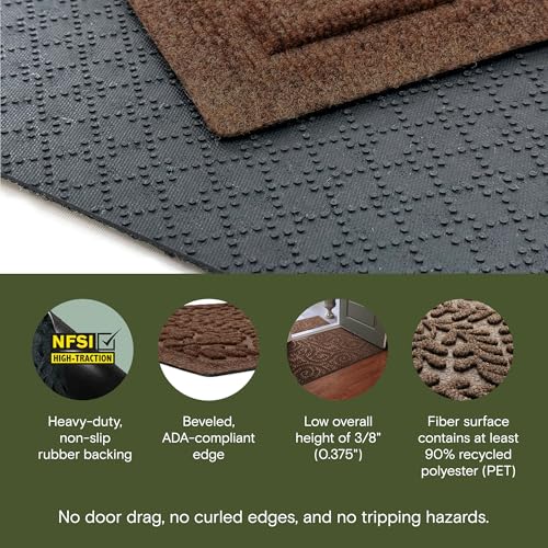 WaterHog Boxwood Front Door Mat Indoor Outdoor Entrance, Absorbent All-Weather Doormat with Non-Slip Rubber Backing, Dirt & Moisture Trapper, Low Profile & Easy Clean, Made in USA, 35"x59" Dark Brown - color: Brown, size: Large 35"x59" (3'x5')