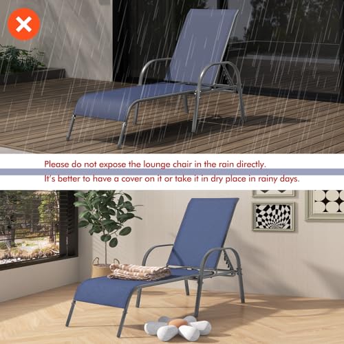 Tangkula Outdoor Lounge Chair, Patio Chaise Lounge with Adjustable Backrest, Reclining Pool Lounge Chair for Outside with Heavy Duty Steel Frame for Beach, Yard, Balcony, Poolside (Navy) - color: Navy