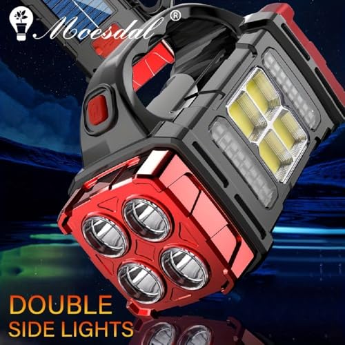 IFTHFOUR High Lumens Solar Flashlight - LED Work Light with USB-C Rechargeable, Waterproof, Multi-Function Flashlight & Lantern for Camping, Emergencies, and Outdoor(RED) - color: Red