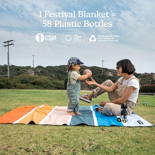 Nomadix Festival Blanket - Perfect for Picnics, Camping, & Lawn Seating - Plush Top & Water Resistant Base - Made with Post Consumer Recycled Materials - Stripes Retro - 60x72 in - color: Stripes Retro