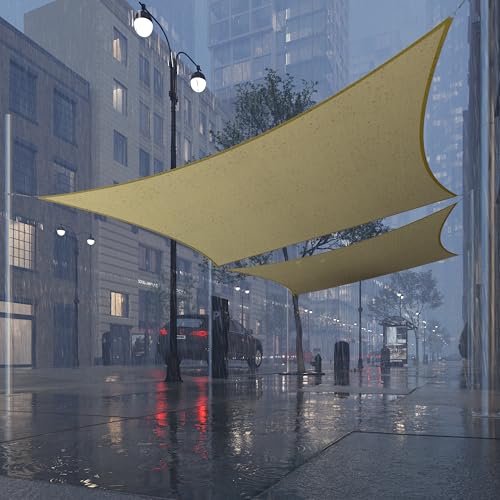 Royal Shade 14' x 14' Beige Rectangle Waterproof Sun Shade Sail Canopy, UPF50+ 98% UV Blockage & Water Resistant Awning rsTADS14, Outdoor Backyard Patio Garden Carport (We Make Custom Size)