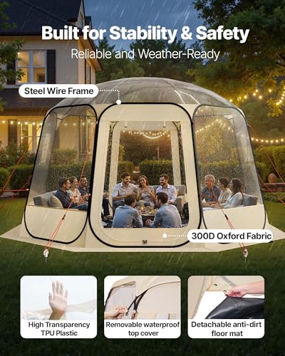 VEVOR Pop up Sports Tent, 8 Sizes Optional Clear Bubble Tent for 1-6 Person, Waterproof Outdoor Pod with Floor Mat & Top Cover, Garden Igloo Dome Tents Camping Shelter for Sports Watching - color: Clear, size: 12'L x 11.1'W x 7.2'H