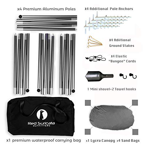 Red Suricata Family Beach Tent & Beach Canopy, UPF50 Sun Beach Shade, Sunshade with 4 Aluminum Poles, 4 Pole Anchors & Sand Shovel, Medium & Portable Sun Shelter Tarp (Medium, Grey) - color: Gray, size: Medium 7' x 7'