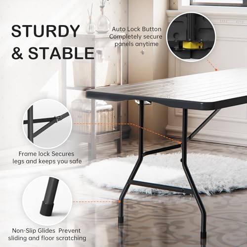 VSOAEIL Folding Table 6 Foot for Indoor Outdoor, Portable Heavy Duty Fold-in-Half Utility Plastic Foldable Dining Table with Carrying Handle for Picnic, Camping and Party, Matte Black - color: Black, size: 6 FT - 1 PACK