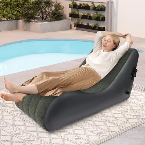 Inflatable Couch with Air Pump, Portable Waterproof Inflatable Sofa Lounger, Foldable Blow Up Sofa Bed for Indoor Outdoor Camping, 440lbs Capacity, 35.4 ” Wide (Gray) - color: Grey
