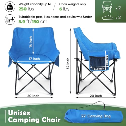 HaSteeL Camping Chair for Adults, Compact Folding Portable Chairs Set with Side Pockets for Outdoors Fishing, Hiking, Backpacking, Picnic, Beach, Travel, Supports to 250lbs, & Storage Bags (Blue) - color: Blue