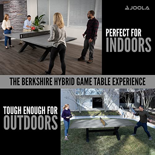 JOOLA Outdoor Table Tennis Table - Multi Use Conference Table Dining Table - Concrete Wood Look Includes Steel Outdoor Ping Pong Net Set & Frame - Hybrid Indoor Outdoor Ping Pong Table - color: Grey