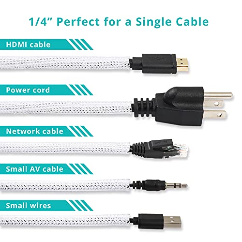 20ft - 1/4 inch White Cable Sleeve, Cable Organizer for Desk PC TV Computer, Wire Protector Cable Wrap Cover, Cord Management for Home Office - color: White, size: 20ft, 1/4''
