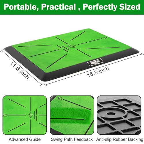 Golf Hitting Mat with Golf Tees - Golf Practice Mat for Swing Path Feedback Detection Batting, Golf Chipping Mat with Extra Replaceable No-Slip Pads for Indoor/Outdoor Training