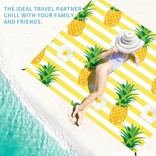 Beach Blanket 78''×110'' Suits 1-7 Adults Waterproof Sandproof Oversized Lightweight Waterproof Durable Blanket Large Picnic Mat for Beach Travel Camping Picnic Hiking - color: Pineapple, size: 78''x110''