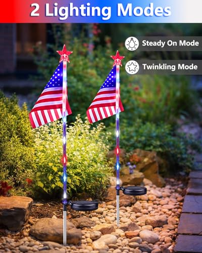 8 Pack American Flag Solar Lights Outdoor, 4th of July Decorations Red White and Blue Star Lights, 2 Modes Waterproof Solar Patriotic Lights for 250th Anniversary Independence Memorial Day Garden Yard - color: Red White and Blue-Flag, size: 8 Pack