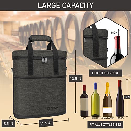 opux 3 Bottle Wine Carrier Tote, Insulated Leakproof Wine Cooler Bag, Wine Travel Bag for Picnic BYOB Beach, Portable Wine Bottle Carrying Case, Gift for Wine Lover Women Men Christmas, Charcoal Grey - color: Charcoal Gray