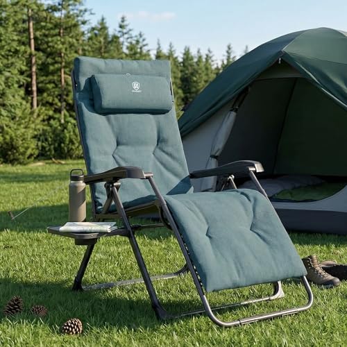 EVER ADVANCED Thick Padded Zero Gravity Chair, Oversized Reclining Lounge Chair with Adjustable Headrest & Cup Holder, Heavy Duty Support 350 lbs, Foldable for Camping, Lawn, Outdoor & Indoor - color: Green, style: 2 Pack