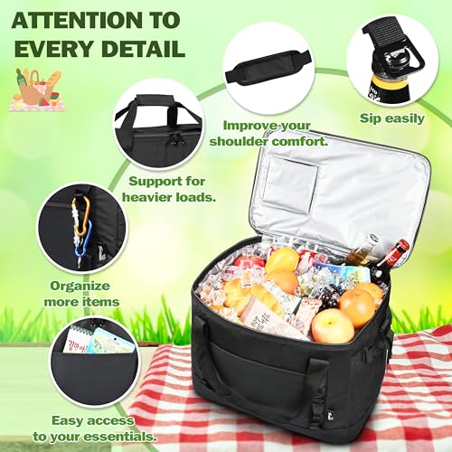 Tirrinia Large Cooler Bag Insulated, 48 Cans Leakproof Soft Camping Coolers, Portable Beach Cooler with Shoulder Strap for Picnic, Beach, Travel Road Trip - color: Black