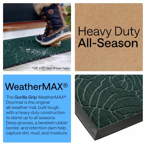 GORILLA GRIP 100% Waterproof All-Season WeatherMAX Doormat 35x23, US Designed Natural Rubber, Stain and Fade Resistant, Low Profile Indoor Outdoor Door Mats, Easy Clean Patio Mat, Green Palm - color: Green Palm, size: 35" X 23"
