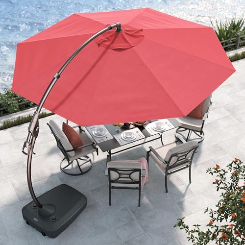 Grand patio 12FT Outdoor Cantilever Umbrella Large Round Aluminum Offset Umbrella with Base for Garden Deck Patio (Red, 12 FT) - color: Red, size: 12 FT
