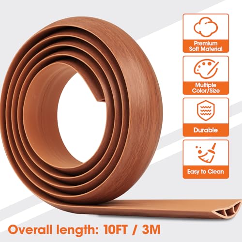 10 FT Floor Cord Cover, Cord Covers for Wires on Floor, Cord Protector, Floor Cable Cover, Hide Extension Cord Covers for Floor, Cable Cavity: 0.47" (W) x 0.29" (H) - Brown - size: Brown-10ft