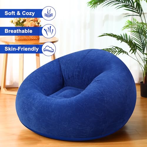 Realspring 6 9 12 Pcs Inflatable Bean Bag Chairs for Adults with Electric Air Pump, Blow up Couch Folding Portable Inflatable Couch Lazy Sofa for Outdoor Movie Night Camping(Dark Blue,6 Pcs) - color: Dark Blue