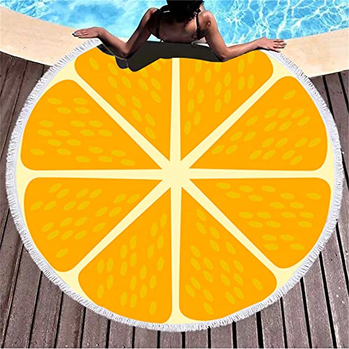 Round Beach Towel Oversized , 59" Circle Beach Blanket with Tassel , Microfiber Round Beach Towel with Fringe , Large Picnic Yoga Mat Kids Play Area Rug , Tropical Fruits Swim Pool Towels (orange) - color: Orange