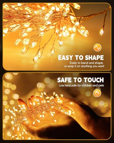 Brightown Solar String Lights for Outside, 2 Packs Total 39.2Ft 480 LED Solar Fairy Lights for Outdoor Waterproof, Firecracker Twinkle Lights with 8 Modes for Patio Party Garden Yard Home, Warm White - color: Warm White, size: 19.6Ft*2 Pack
