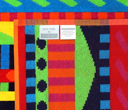 COTTON CRAFT Oversized Beach Towel - 2 Pack XL 39 x 68 inches Big & Huge Beach Blanket Towel - 100% Cotton Jacquard Velour - Super Soft Luxury - Pool Picnic Bath - Cozumel Red Blue Yellow - color: Cozumel - Red Blue Yellow, size: 2 Pack - 39x68